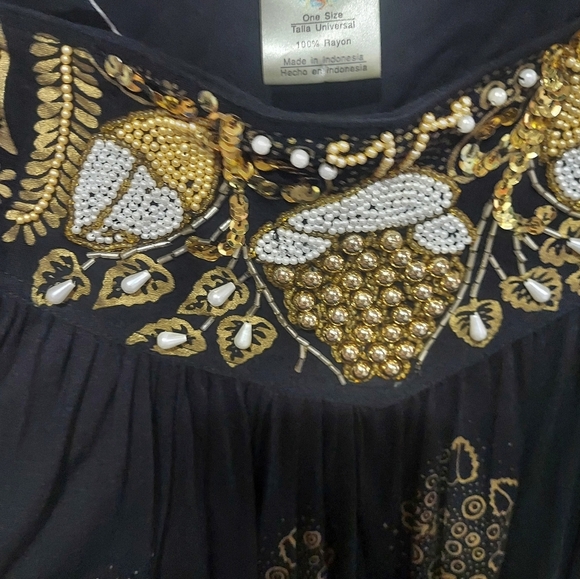 Vintage Bali Chic 2 Piece Embellished Gold Pearls Maxi Skirt Top Set OS - Picture 9 of 9